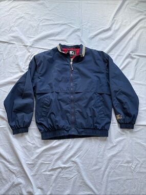 STARTER Vintage Navy Windbreaker Full Zip Jacket with Beige Collar - Mens Large